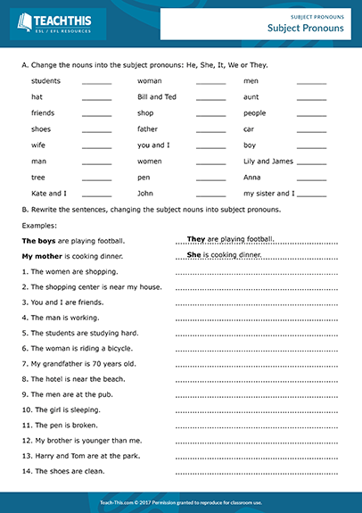 Subject Object Pronouns Esl Activities Worksheets Games