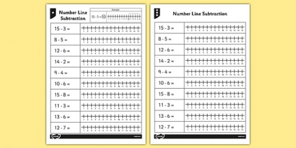 Subtraction From 15 Number Line Worksheet