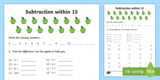 Subtraction Within 15 Worksheet   Worksheet