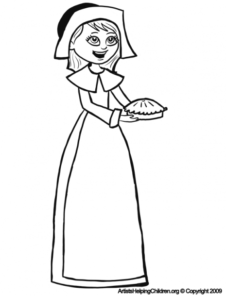 Thanksgiving Pilgrim Girls With Pies Coloring Pages Printouts