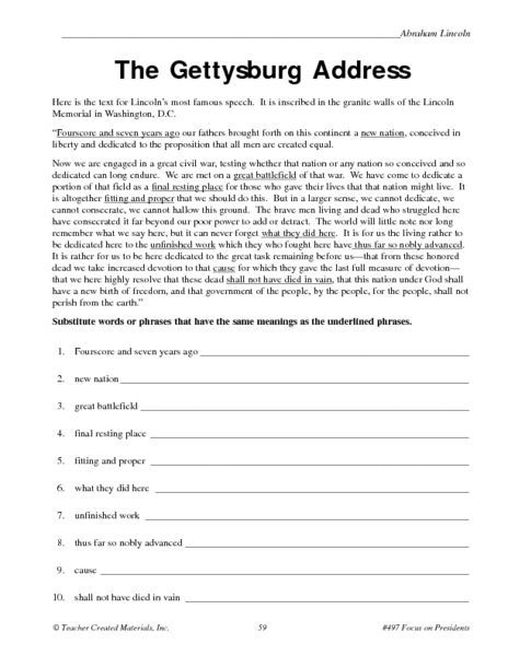 The Gettysburg Address Worksheet