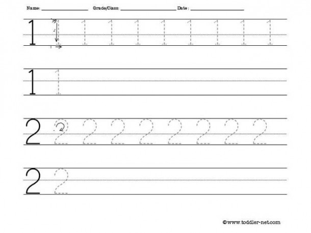 Tracing Numbers 1 And 2 Worksheet