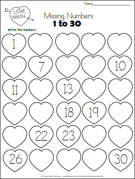 Valentine S Day Missing Numbers To 30