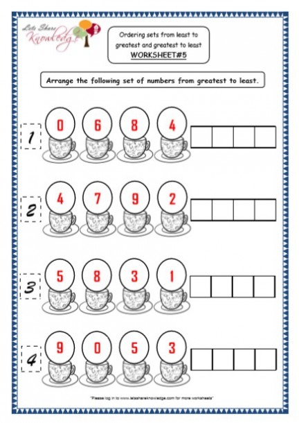 Worksheet 5 Arrange The Following Set Of Numbers From Greatest To