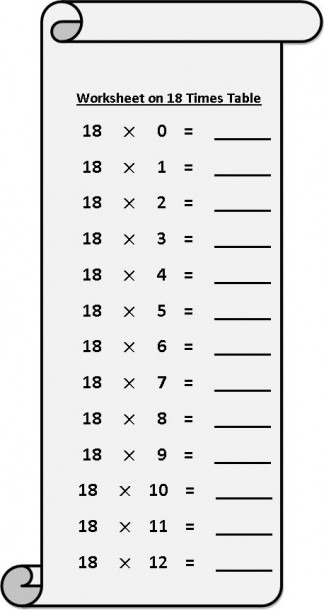 Worksheet On 18 Times Table